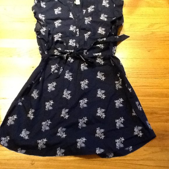 Navy/Light Blue/White Flowered Cotton Dress - Picture 4 of 5